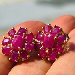 Genuine Ruby and 14k gold over sterling silver 925  stud earrings